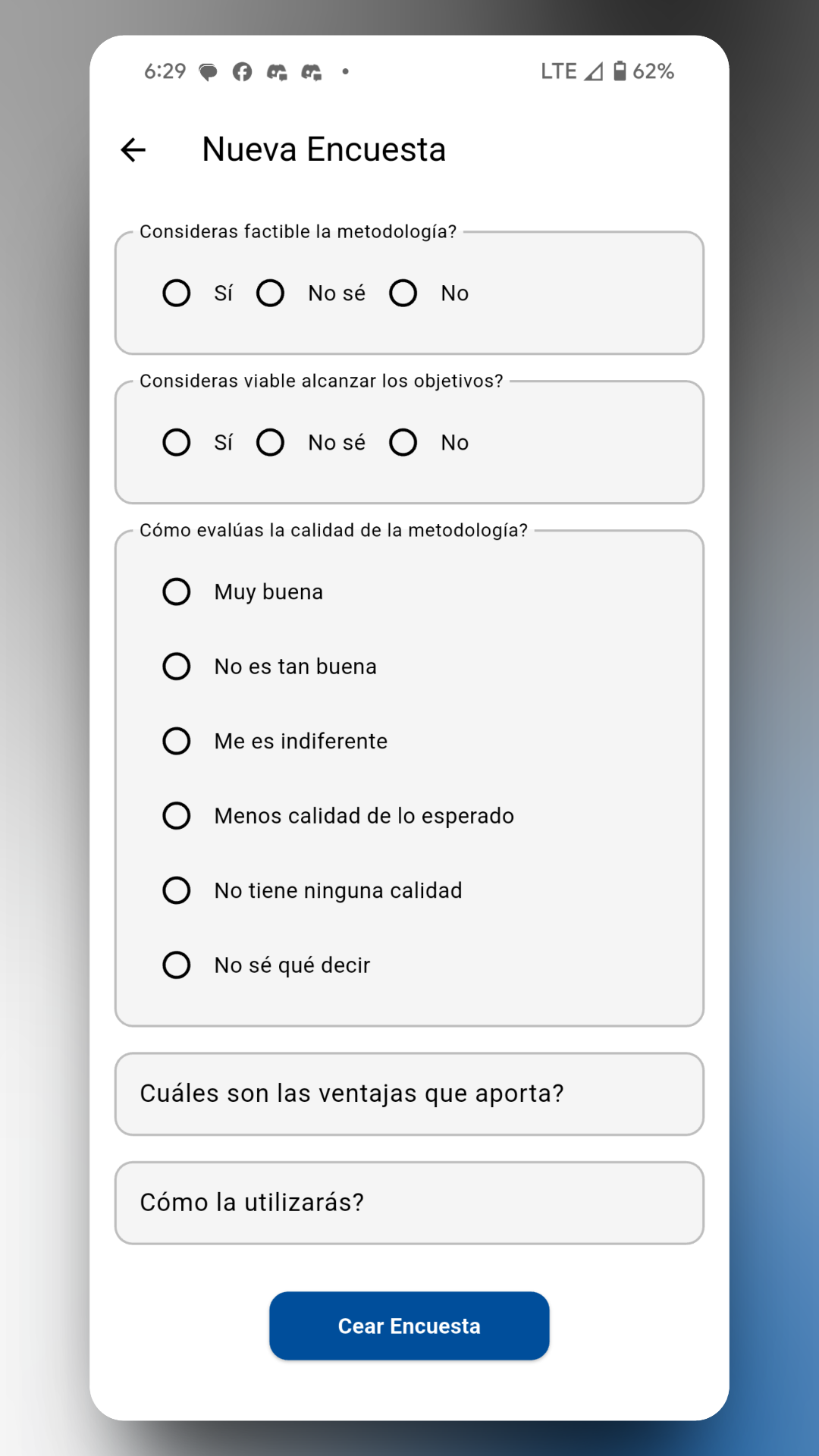 Survey screen